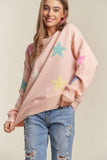 Stars Pattern Round Neck Drop Shoulder Sweater
