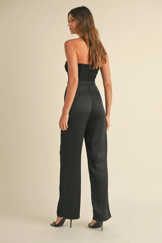 Rhinestone Applique Bustier Jumpsuit