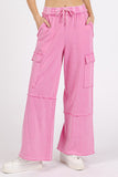 Mittoshop Mineral Wash Elastic Waist Cargo Wide Leg Pants