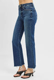 Tummy Control High Rise Crop Straight Raw Cut Hem Jeans