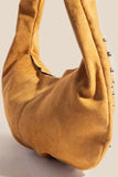 Caramel Faux Suede Handbag with Silver Studs