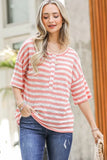 Stripe Knit Snap Button Front Casual Top
