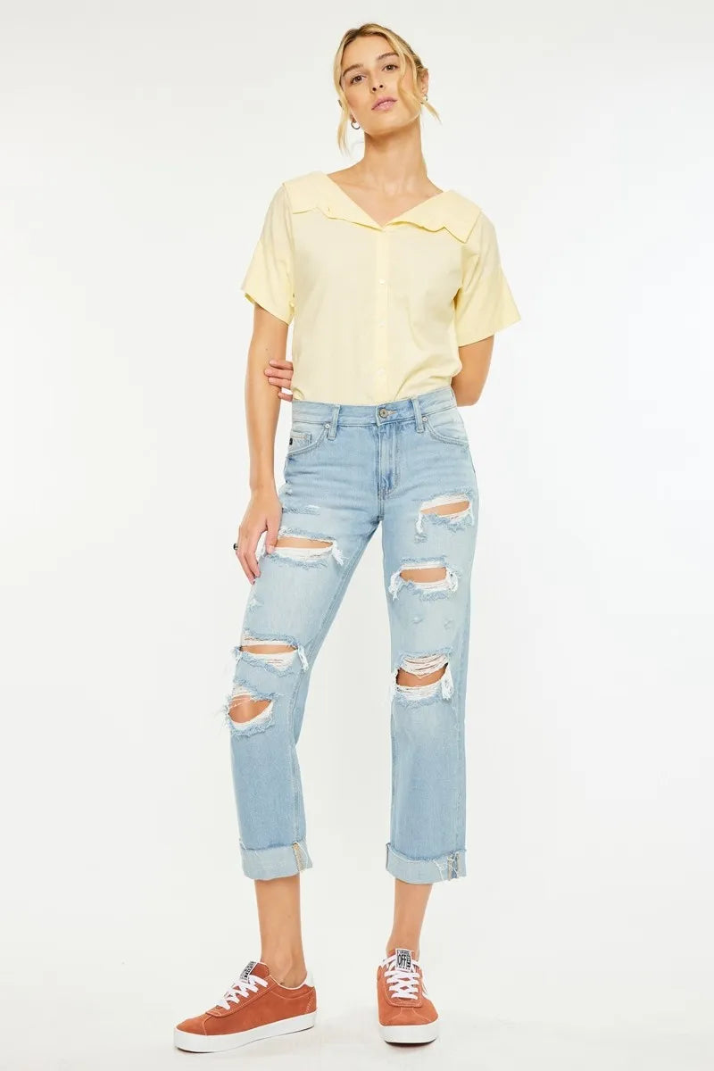Trendy Mid Rise Relaxed Fit Boyfriend Jeans