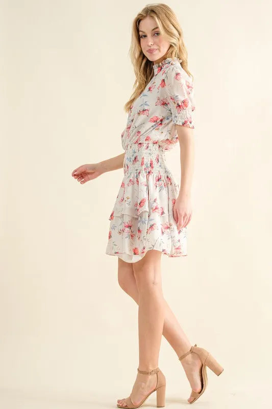 Floral Print Smocked Waist Mini Dress