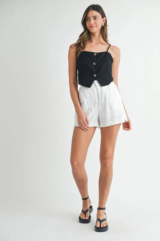 Linen Mix Button Down Tank Top