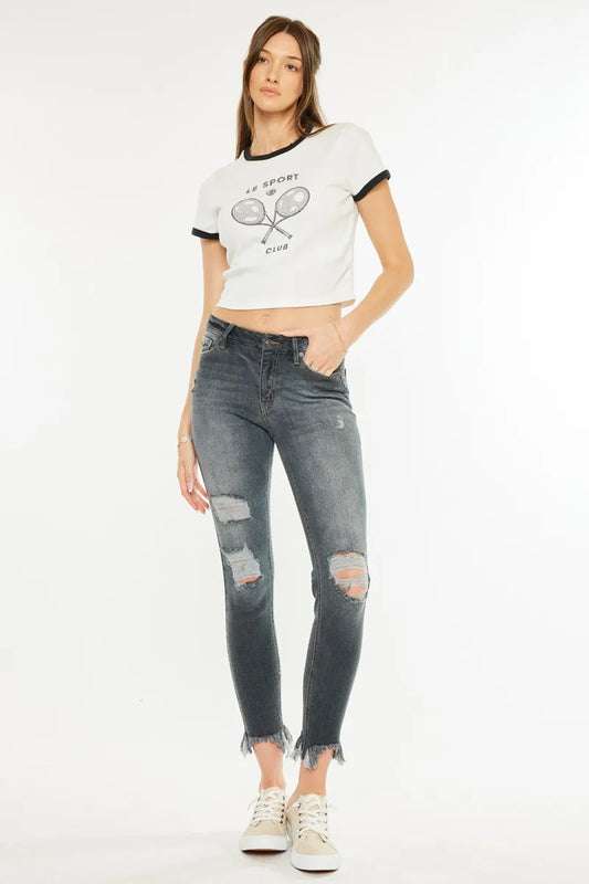 Edgy High Waist Tattered Ankle Jeans