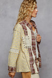 Patchwork Geometric Button-Up Long Sleeve Top
