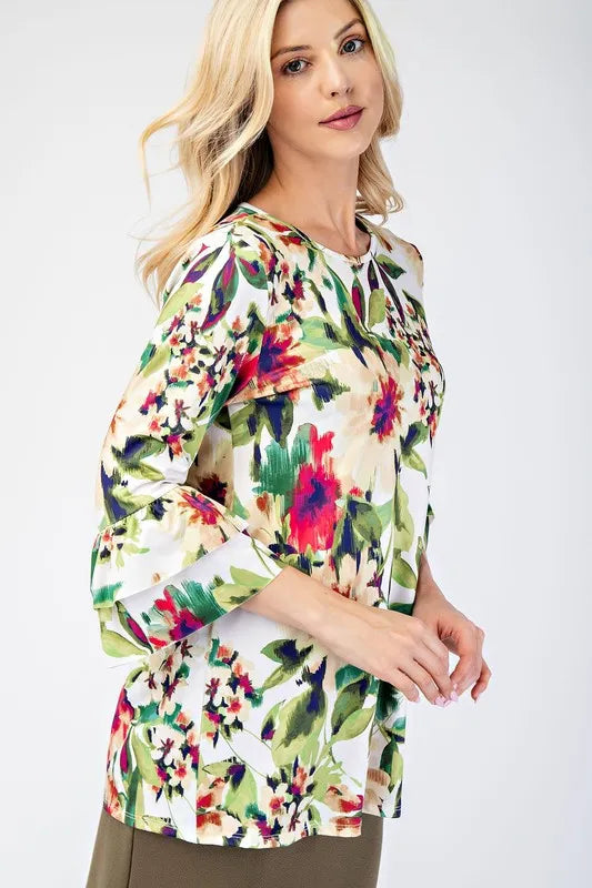 Full Size Floral Layering Tops with None Slip Sleeves Plus Size