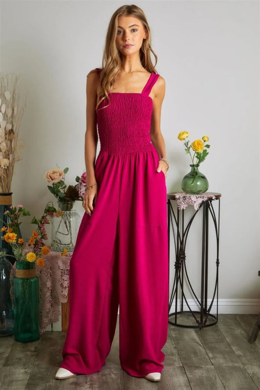 Smocking Top Wide Leg Jumpsuit