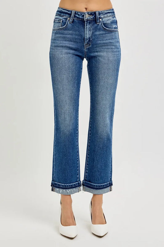 Cropped Raw Hem Stretch Denim Jeans