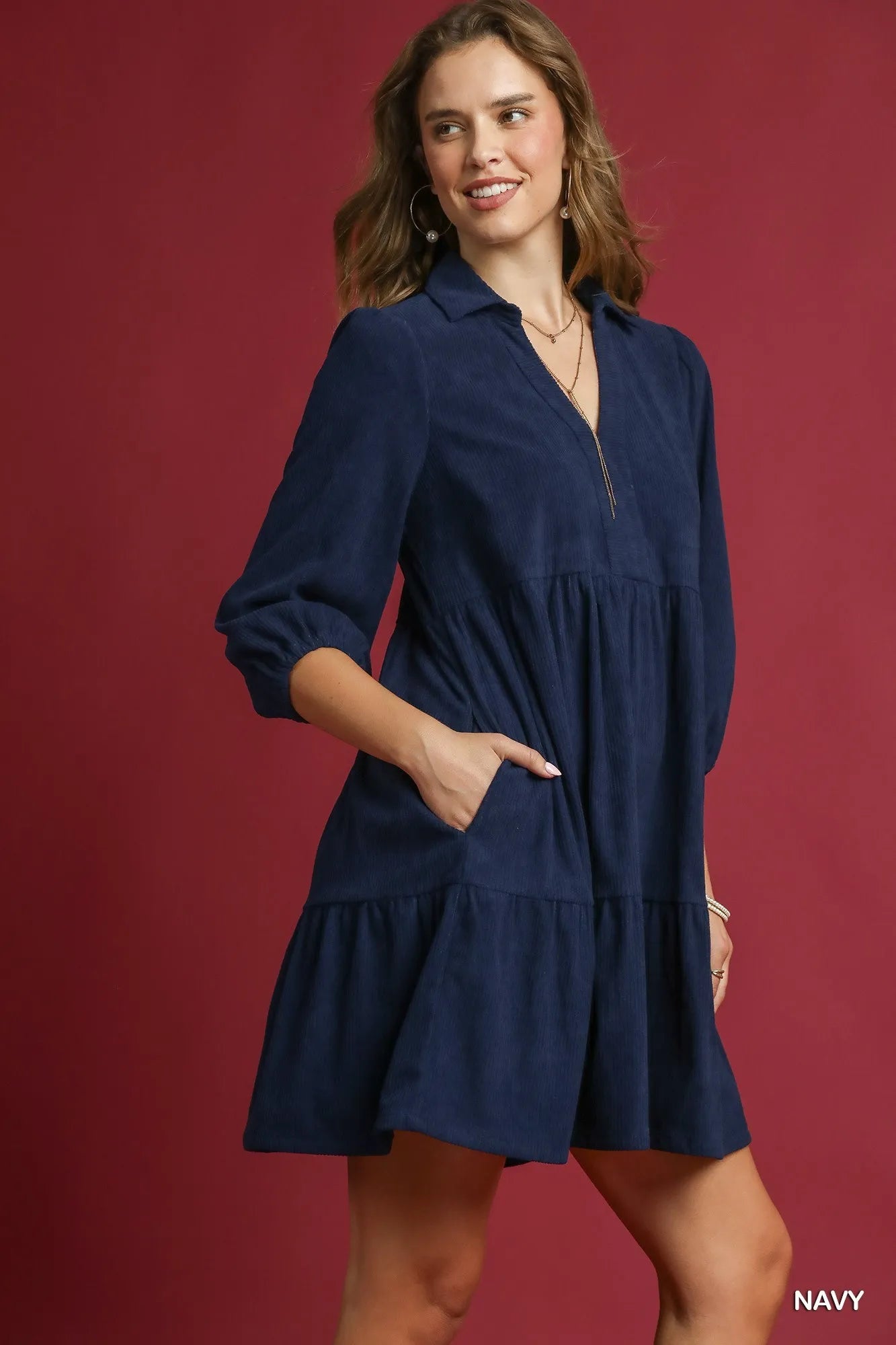 Corduroy Dress with Oversized Sleeves