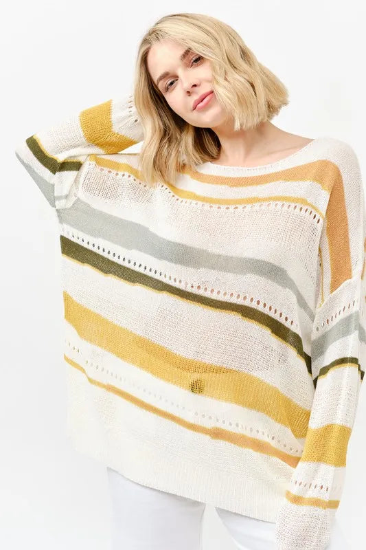 Abstract Striped Light Weight Loose Sweater