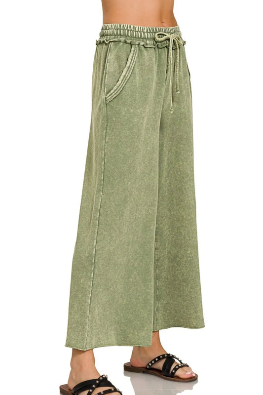 Washed French Terry Palazzo With Pockets