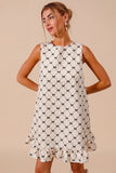Bow Patterned Sleeveless Ruffle Hem Dress