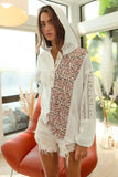 Lace-Accented Buttoned Hoodie Top