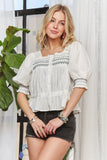 Smocked Puff Sleeve Peasant Blouse