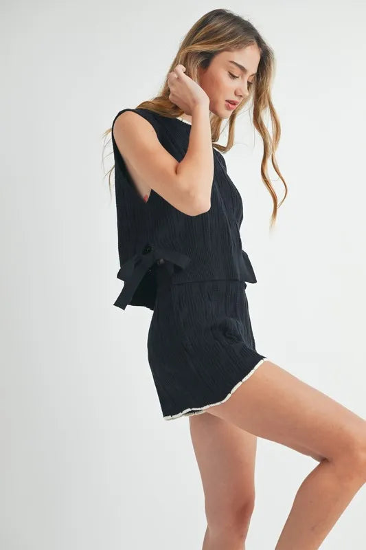 Side Tie Detail Knit Vest and Shorts Set