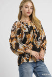 Nature-Inspired Balloon Sleeve Chiffon Blouse