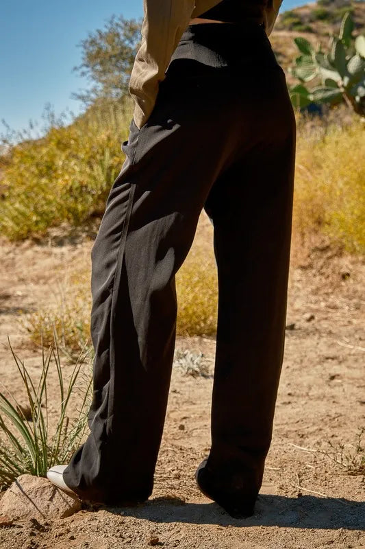 High Waist Front Pleat Wide Legs Pants