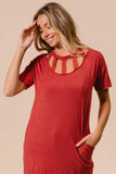 Front Cutout Mini Tee Dress with Pockets