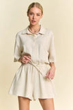 Drawstring Waist Button-Down Shirt Romper