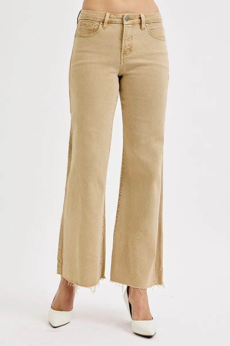 High-Rise Raw Hem Wide Leg Denim