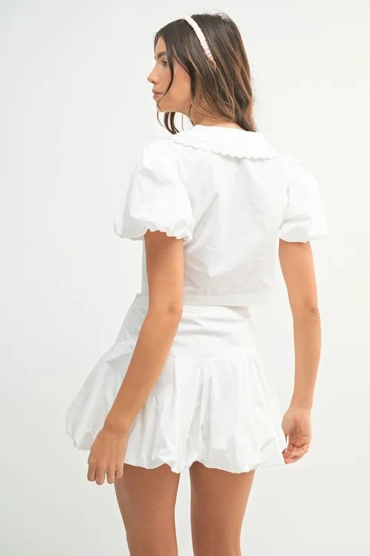 Puff Sleeve Button Down Top and Bubble Skirt Set