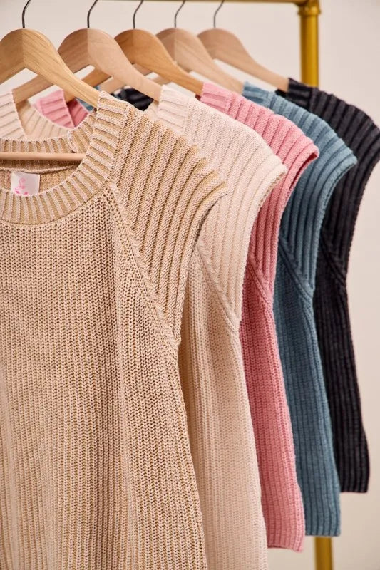 Ribbed Knit Sleeveless Pullover Tank Vest