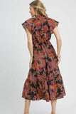 Tropical Flair V-Neck Midi Dress