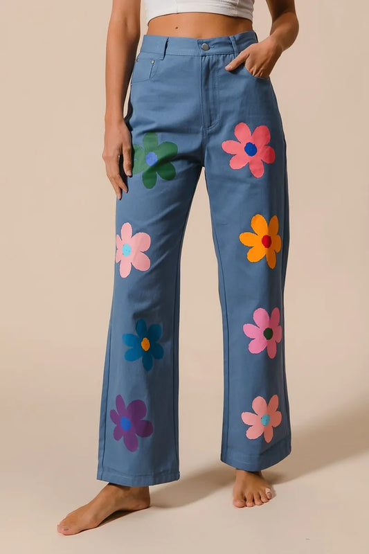 Flower Print Straight Legs Pants