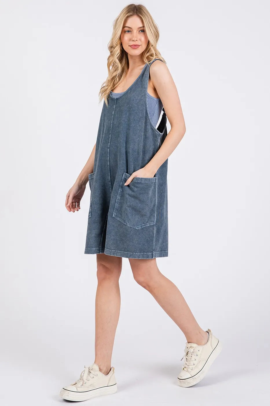 Low Scoop Neck Tank Washed French Terry Romper