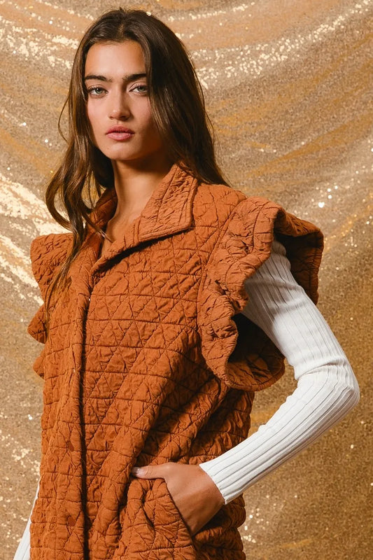 Diamond Quilted Ruffle Sleeve Vest