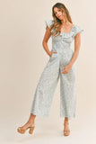 Floral Print Ruffled Cap Sleeve Jumpsuit