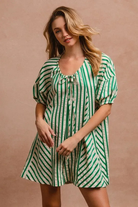 Puffy Sleeves Romper with Back Button Closure
