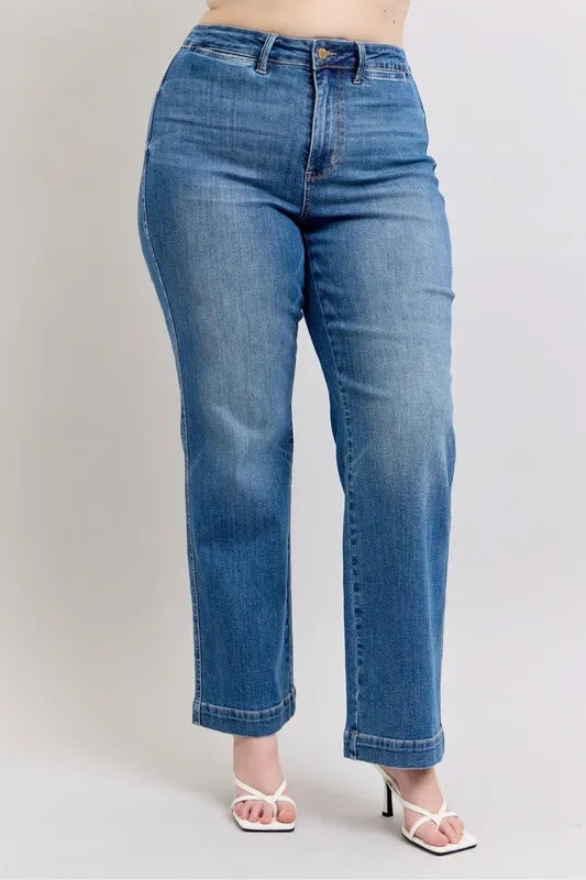 Full Size High Waist Contrast Thread Straight Plus Size