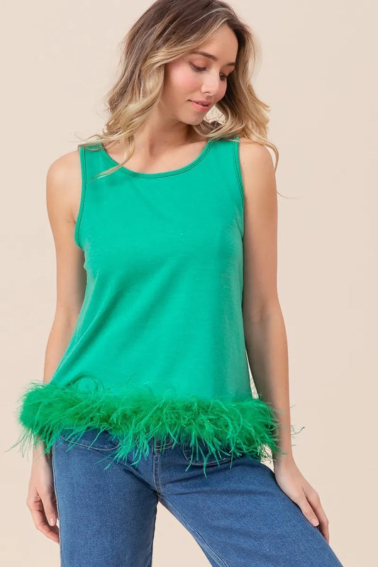 French Terry Faux Feather Bottom Back Tied Top