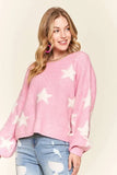 Full Size Star Contrast Round Neck Sweater Plus Size