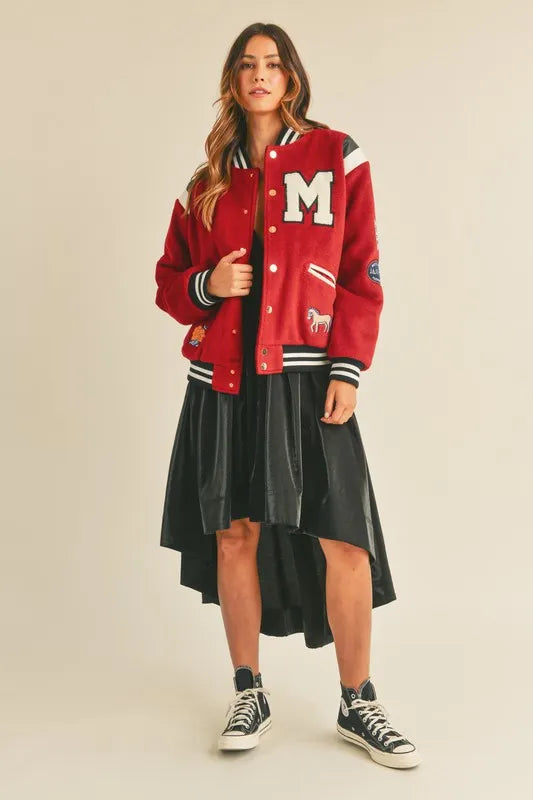 M Bomber Varsity Jacket with Patch Detail