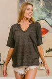 Boucle Sweater Knit Short Sleeve Henley Top