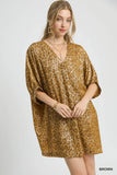 Shimmering Leopard V-Neck Glam Kimono Dress