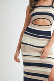 Multi Color Striped Front Cutout Knit Midi Dress