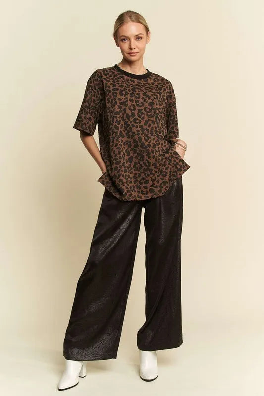 Crinkled Textured Wide Leg Pants
