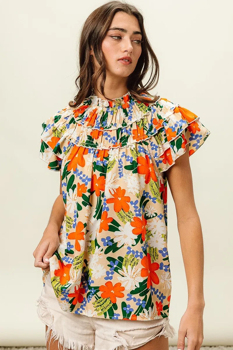 Multi Color Floral Print Woven Top