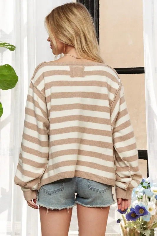Drop Shoulder Soft Stripe Sweater Top