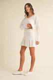 V-Neck Varsity Crop Knit Sweater and Skirt Set