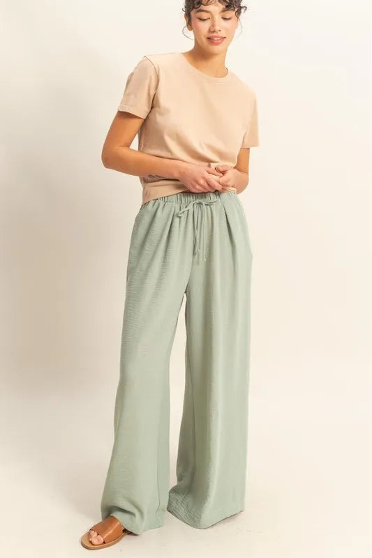 Elasticized Waist Wide Leg Pants