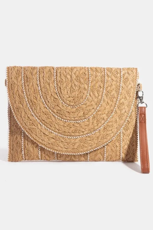 Stitch Detailed Straw Crossbody Bag