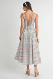 Floral Print Bustier Back Lace Up Midi Dress