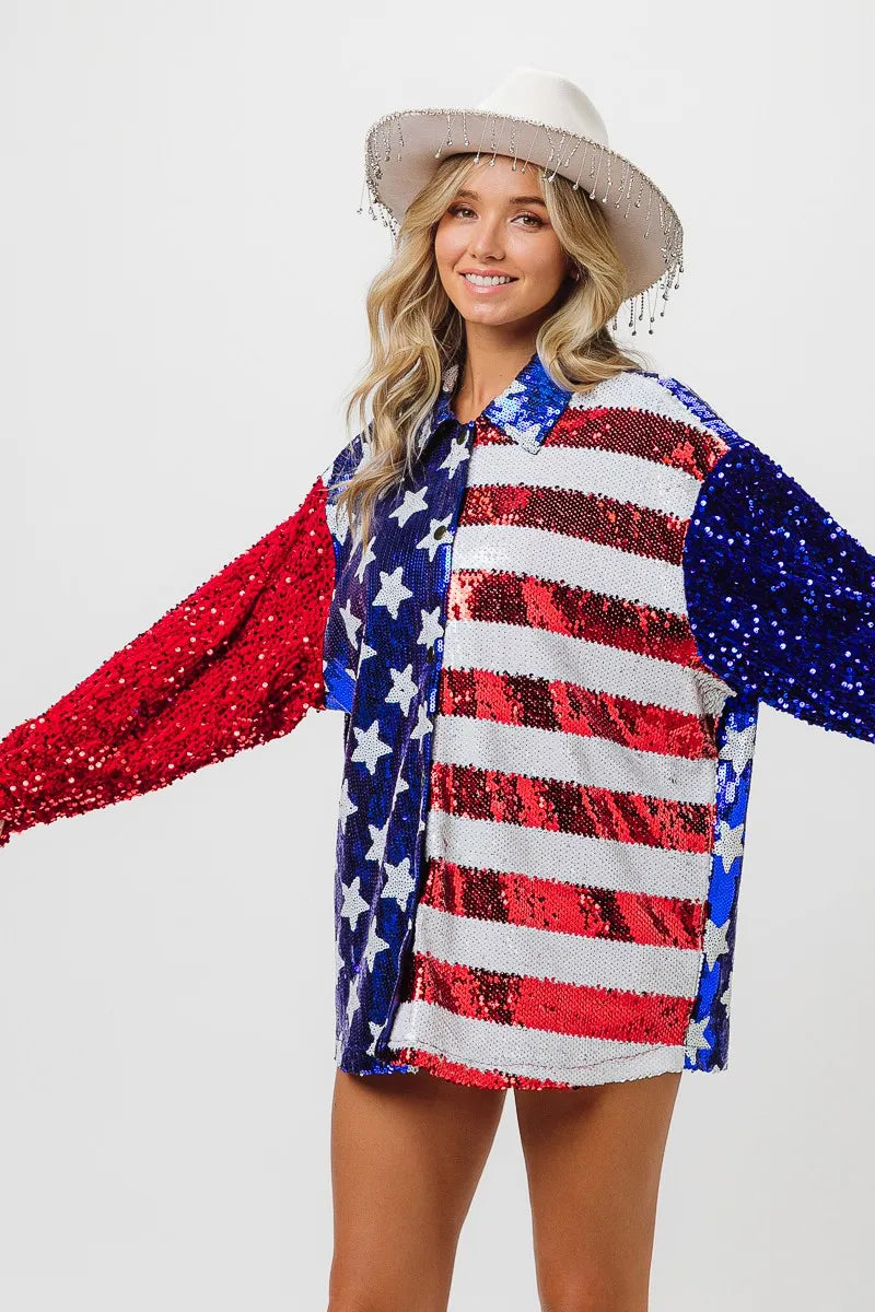 Velvet Sequin American Flag Shirt