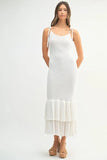 Sleeveless Shoulder Tie Rose Knit Midi Dress
